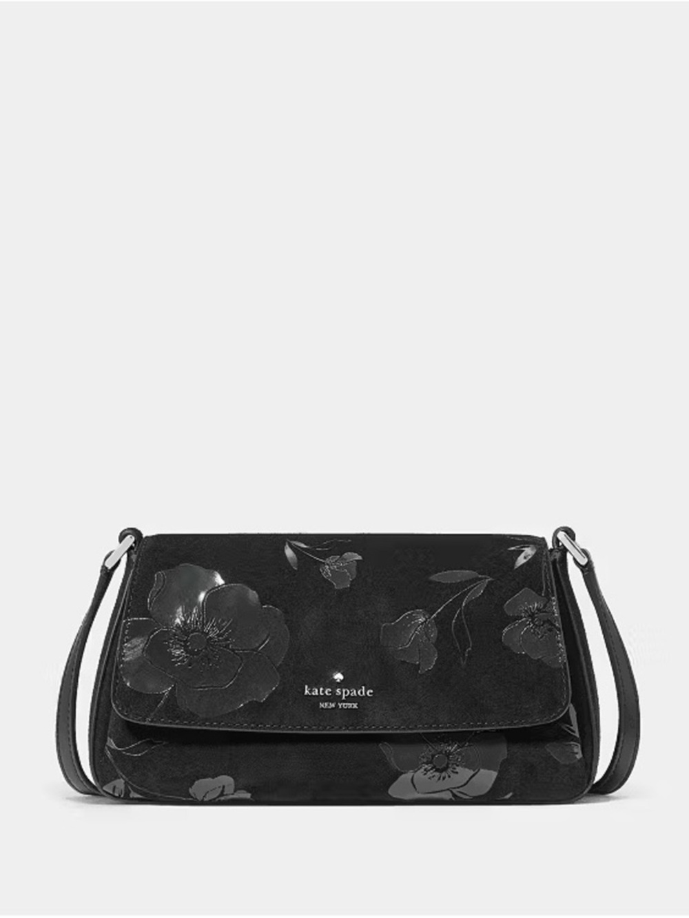 Kate Spade Sutton Floral Suede Crossbody Bag Black